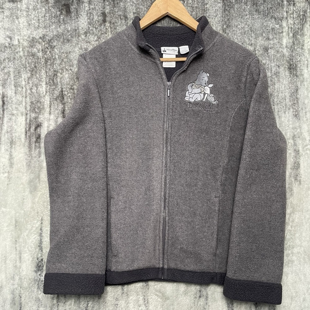 Disneyland Winnie The Pooh Jacket Womens Medium Gray Fleece Zip Up Disney Parks